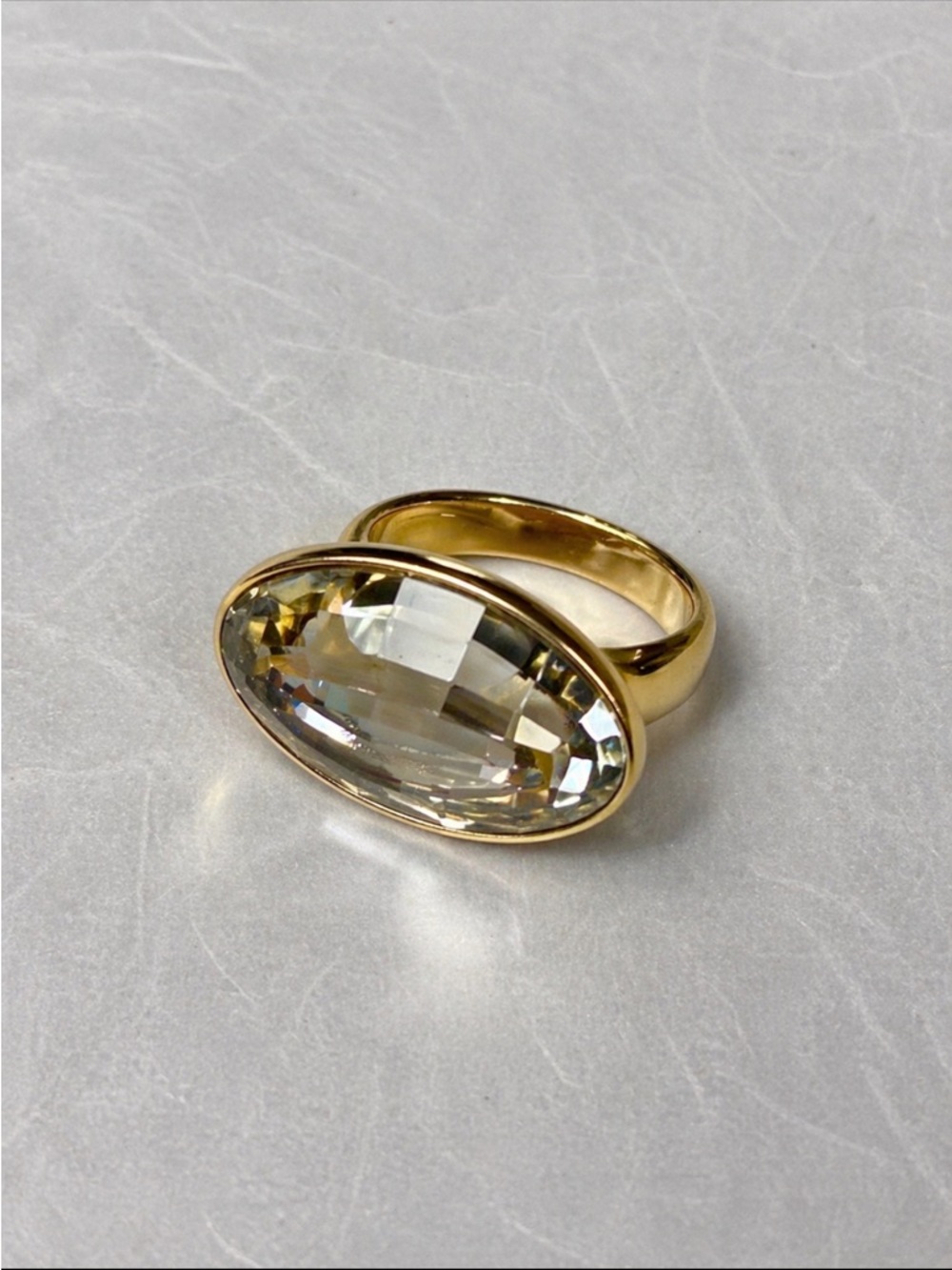 Calvin Klein Gold Gold Statement Ring Oval Faceted Crystal Cocktail Ring NWT